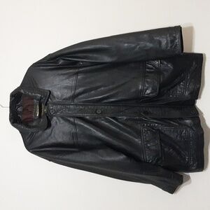 Vintage Boston Outfitters leather jacket barn coat men XL black y2k grandpa